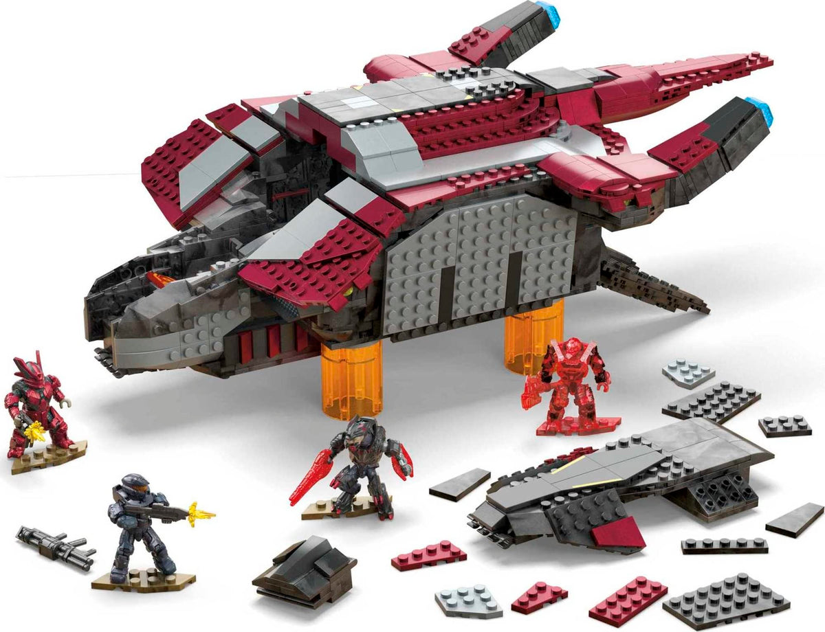 Mattel Mega Halo Infinite accessories with swappable gear for display.