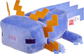 Mattel Minecraft blue axolotl plush with premium fabrics for soft hugs.