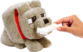 Bone accessory with Mattel Minecraft Dennis Wolf plush for feeding sounds.