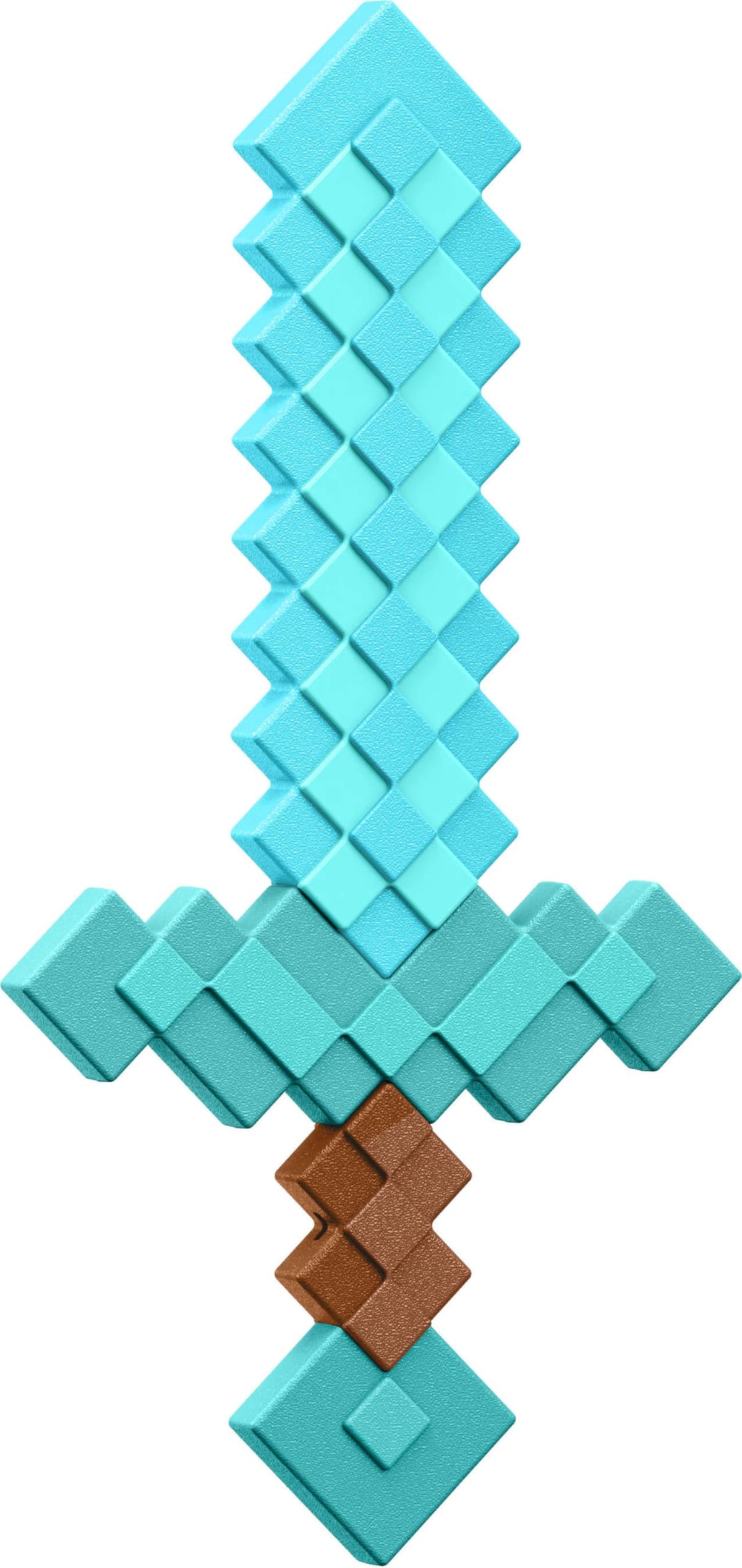 Mattel Minecraft Diamond Sword toy close-up with pixelated detail for authentic look.