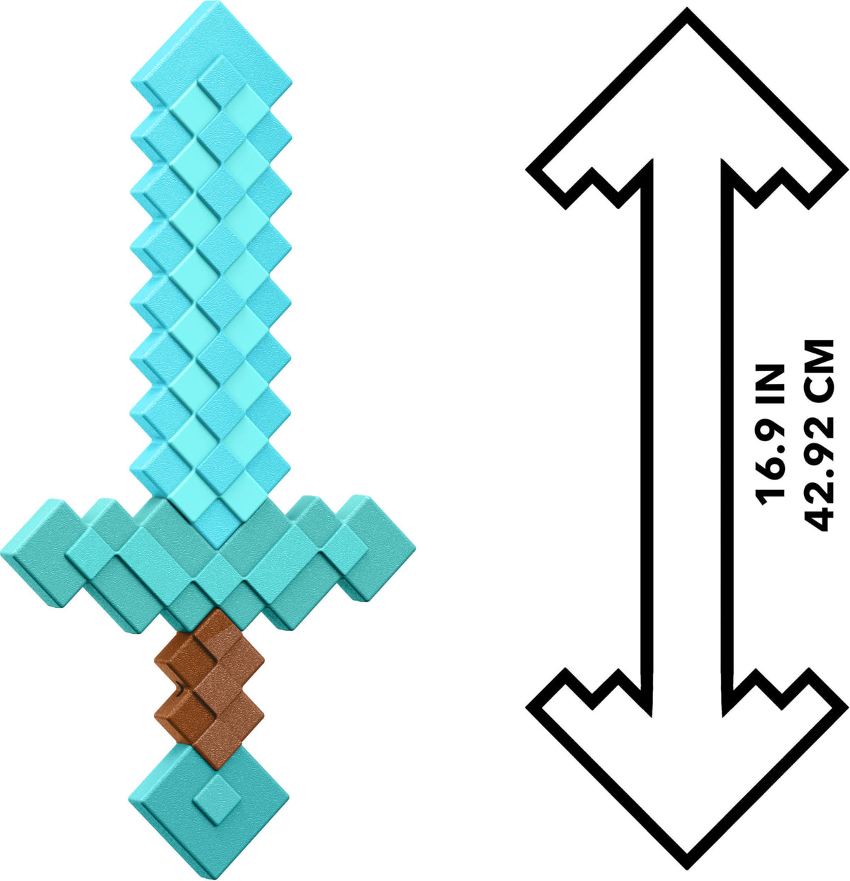 Mattel Minecraft Diamond Sword packaging highlights authentic look and safety first design.