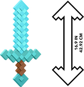Mattel Minecraft Diamond Sword packaging highlights authentic look and safety first design.