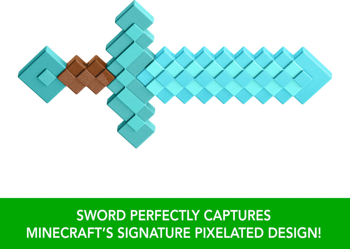 Mattel Minecraft Diamond Sword in action during imaginative play scenarios.