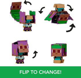 Mattel Minecraft Flippin' Figs head-panel transform encourages quick character changes.