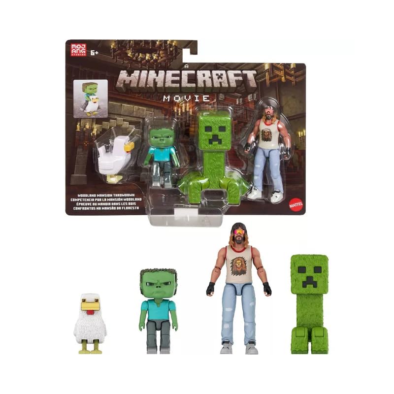 Mattel Minecraft Movie Garrett figure in Woodland Mansion scene for imaginative play