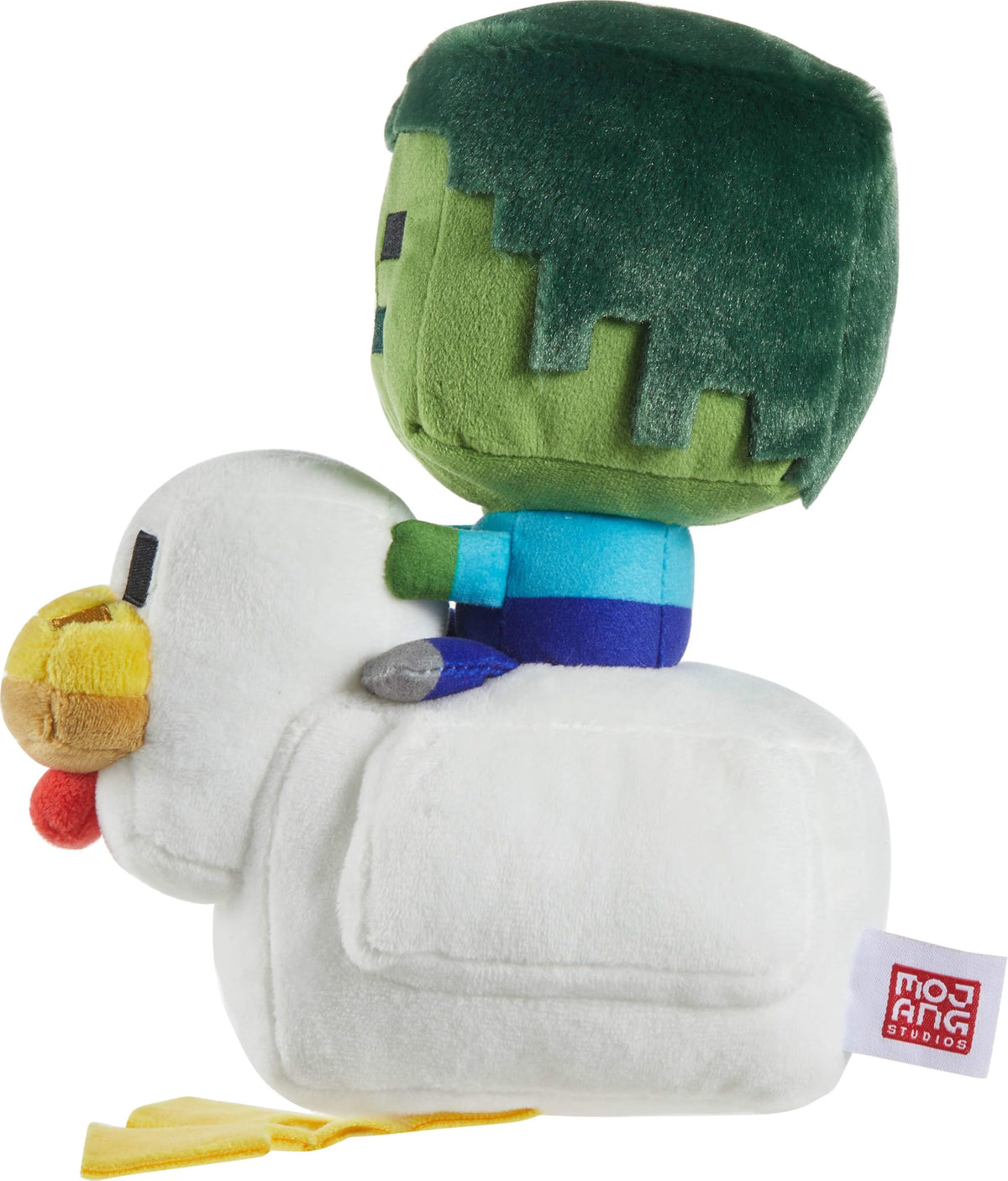 Mattel Minecraft Plush Zombie Chicken Jockey at 8 inches tall, ideal for display.