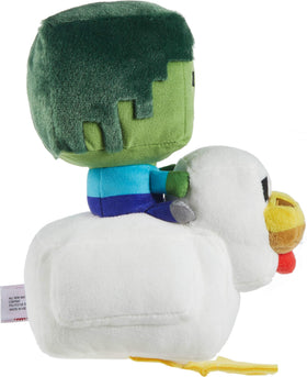 Mattel Minecraft Plush Zombie Chicken Jockey close-up fabric detail, premium textiles.