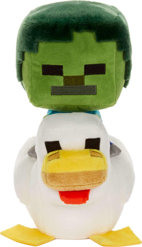 Mattel Minecraft Plush Zombie Chicken Jockey front view, soft textured fabric for cuddle play.