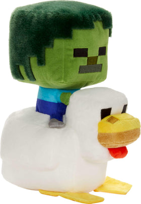 Mattel Minecraft Plush Zombie Chicken Jockey held in hand for scale and play.