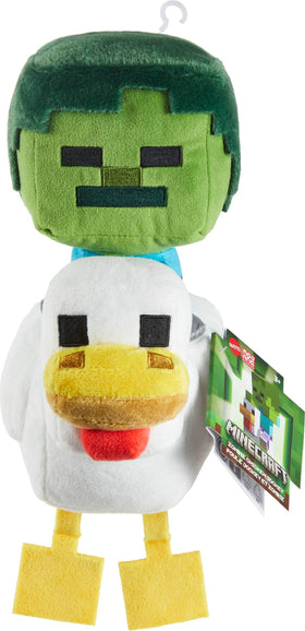 Mattel Minecraft Plush Zombie Chicken Jockey packaging shown for gift purposes.