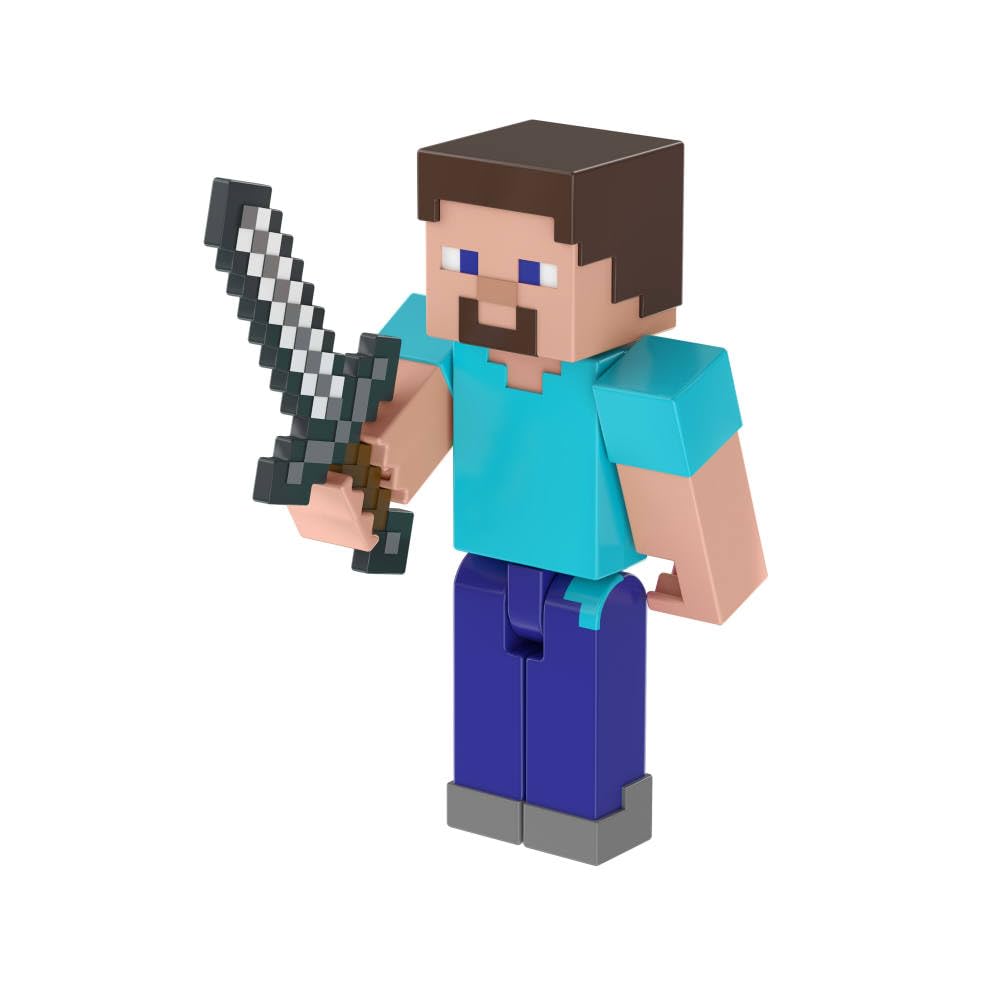 Mattel Minecraft Village Raid iron sword accessory enhances action sequences and pretend combat.