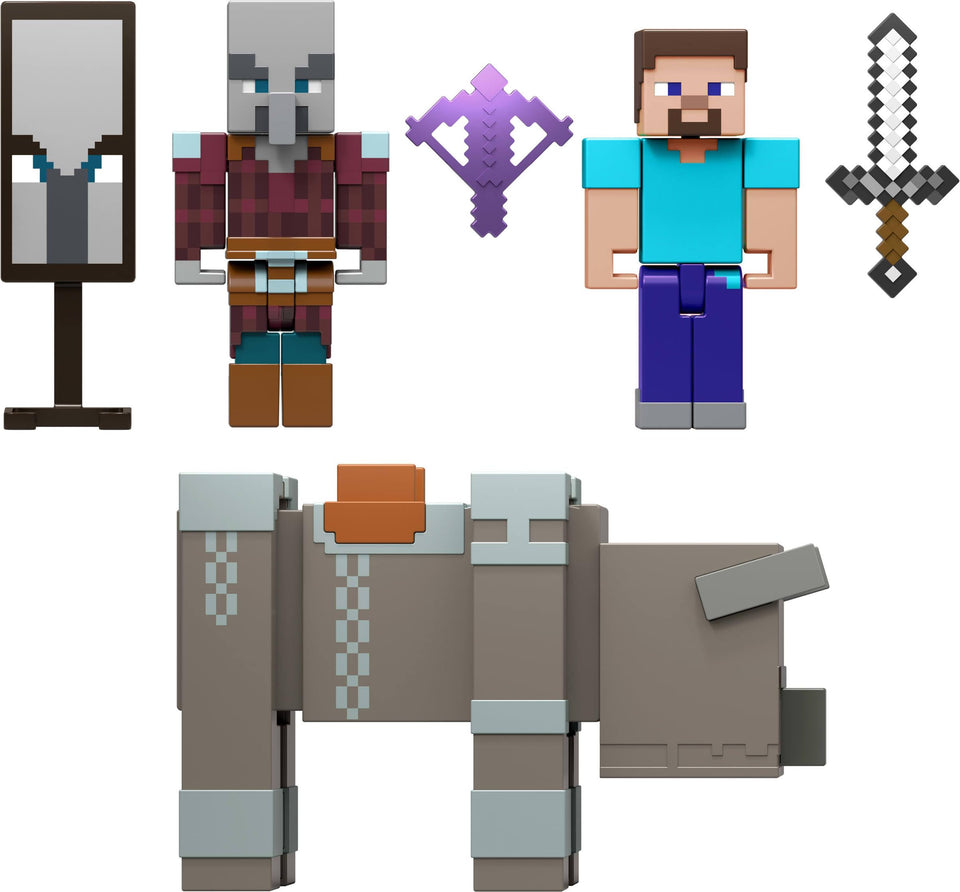 Mattel Minecraft Village Raid Steve figure ready for action-packed play and display.