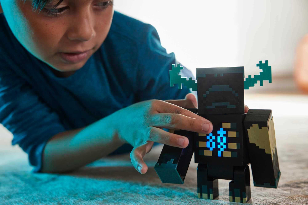 Close-up of Mattel Minecraft Warden head sensors for authentic alert effects during adventures.