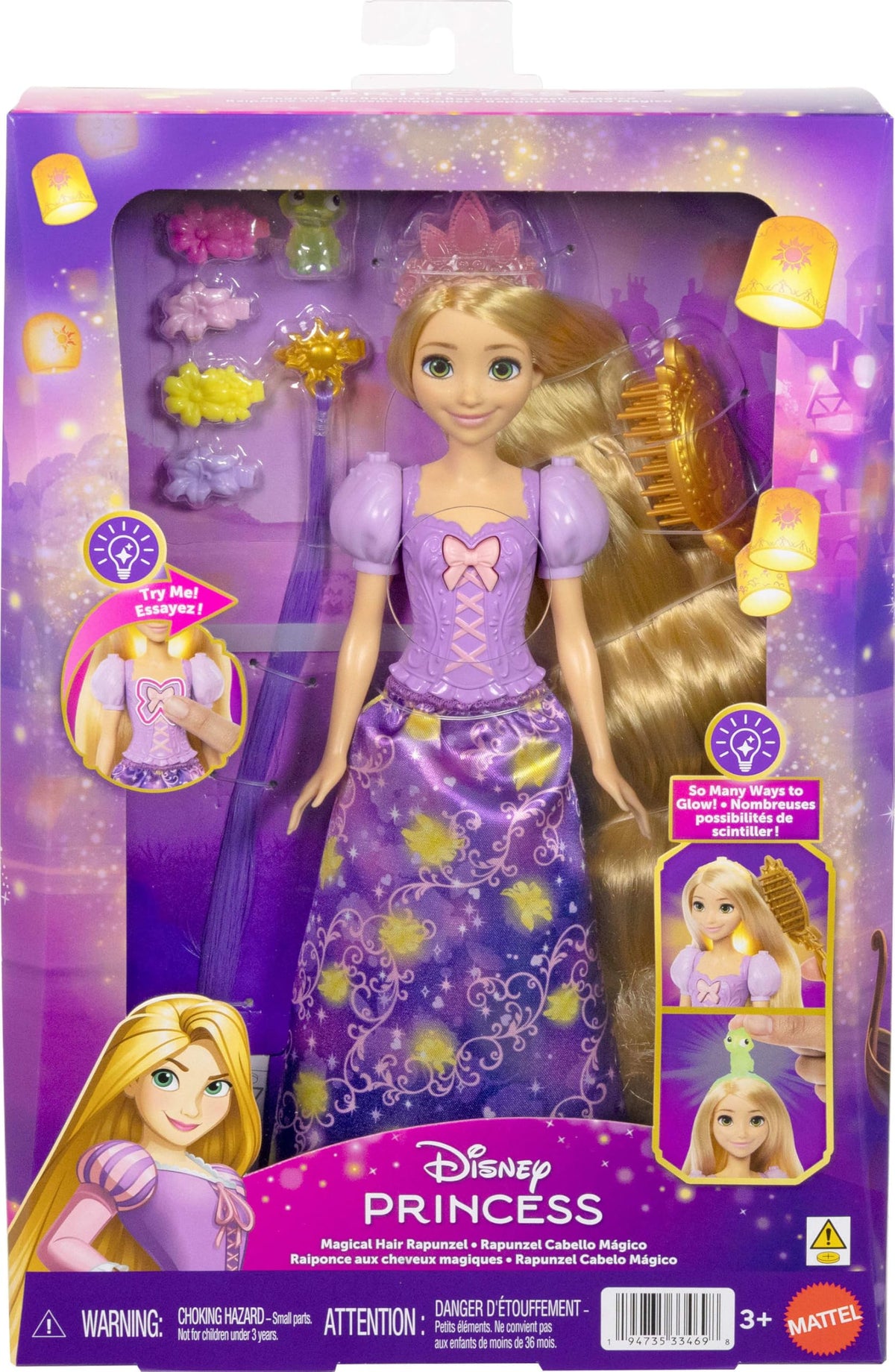 Mattel Rapunzel four hair clips offering colorful styling while glowing