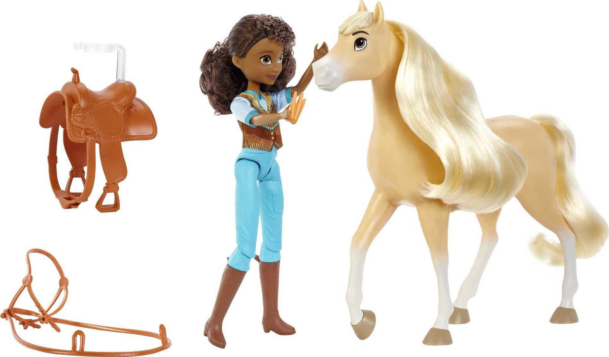 Mattel Spirit Untamed accessories include saddle, reins for imaginative riding adventures.