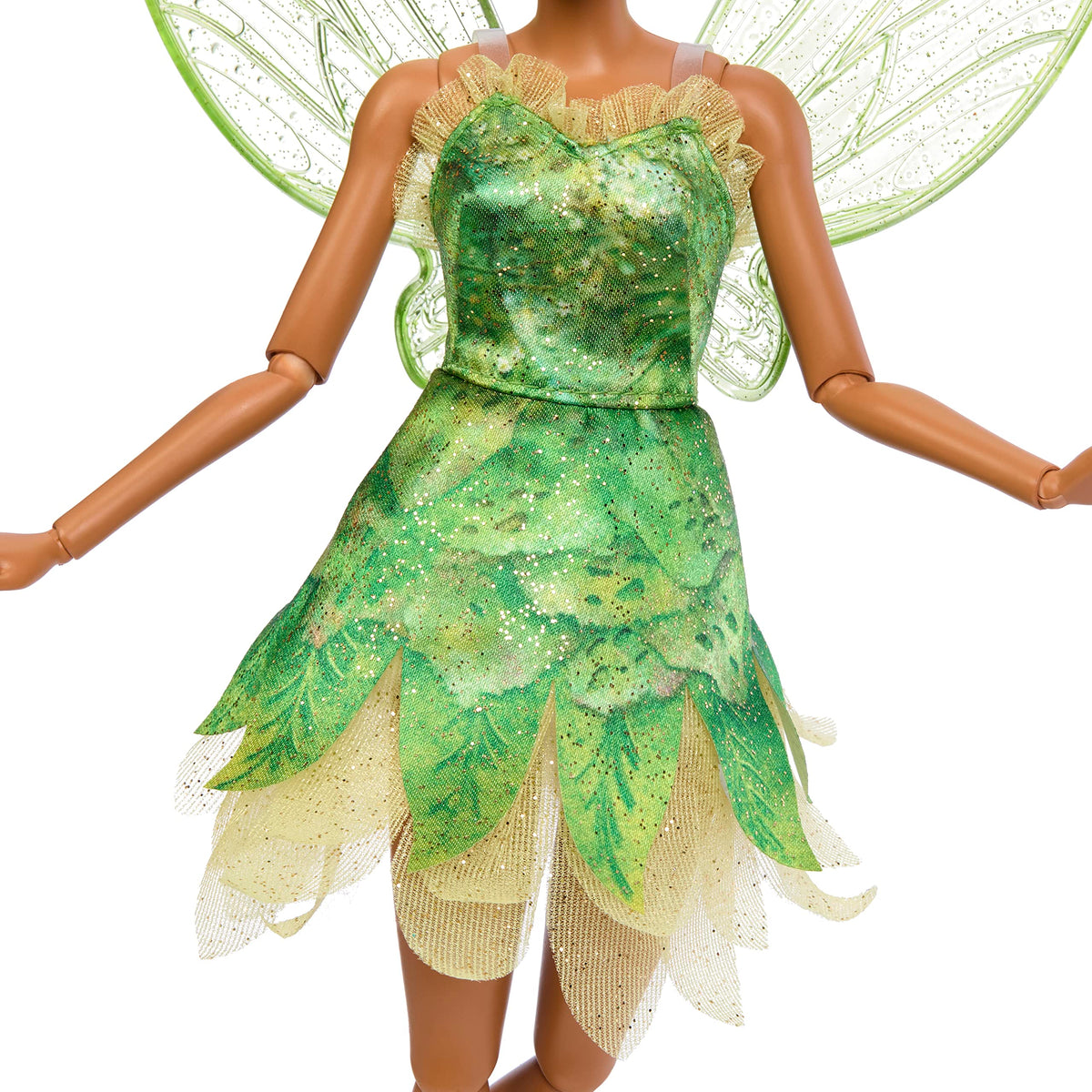 Tinker Bell doll from Mattel in movie-inspired dress and shimmering wings.
