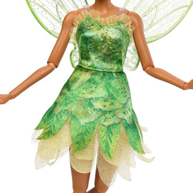 Tinker Bell doll from Mattel in movie-inspired dress and shimmering wings.