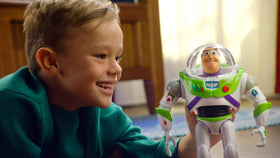 Buzz Lightyear chopping action activates dynamic sounds for action-packed play.