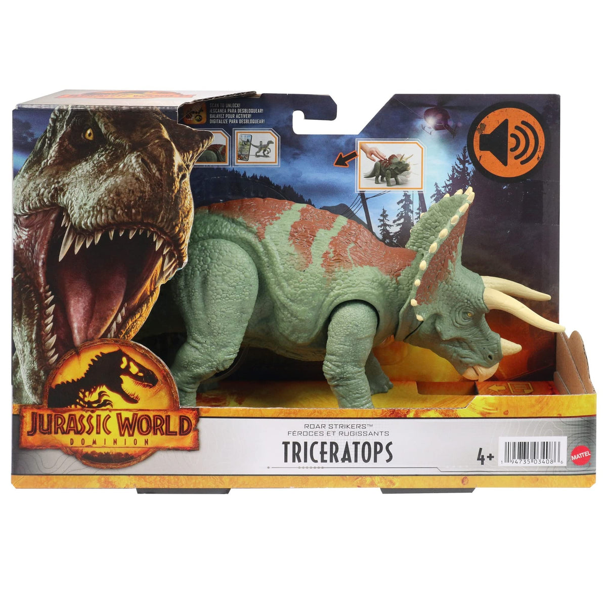 Mattel Triceratops authentic sculpt and textures boost visual storytelling in play.