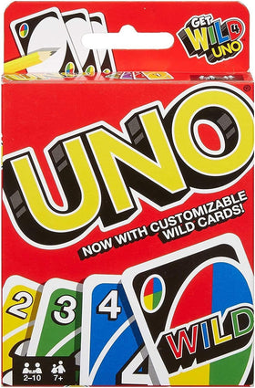 Close-up of Mattel Uno No Mercy card deck highlights diverse play styles