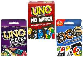 Mattel Uno No Mercy front-of-pack reveals three games for social gatherings