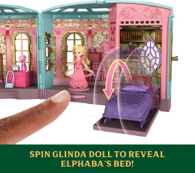 Mattel Wicked dorm playset: three play spaces create diverse dorm-room adventures.