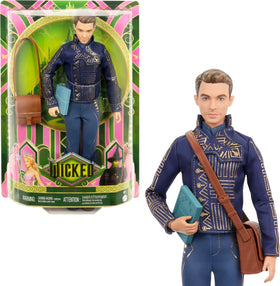 Mattel Wicked Fiyero fashion doll in removable school uniform for imaginative storytelling.
