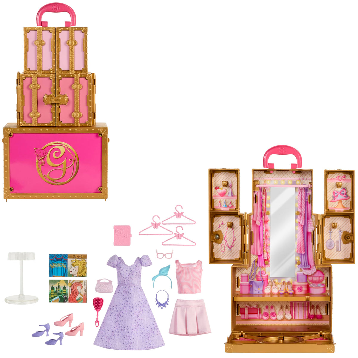 Mattel Wicked Glinda Glamorous Closet folded compact for portable pretend play