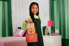 Mattel Wicked Glinda Glamorous Closet opened to reveal two looks for mix and match