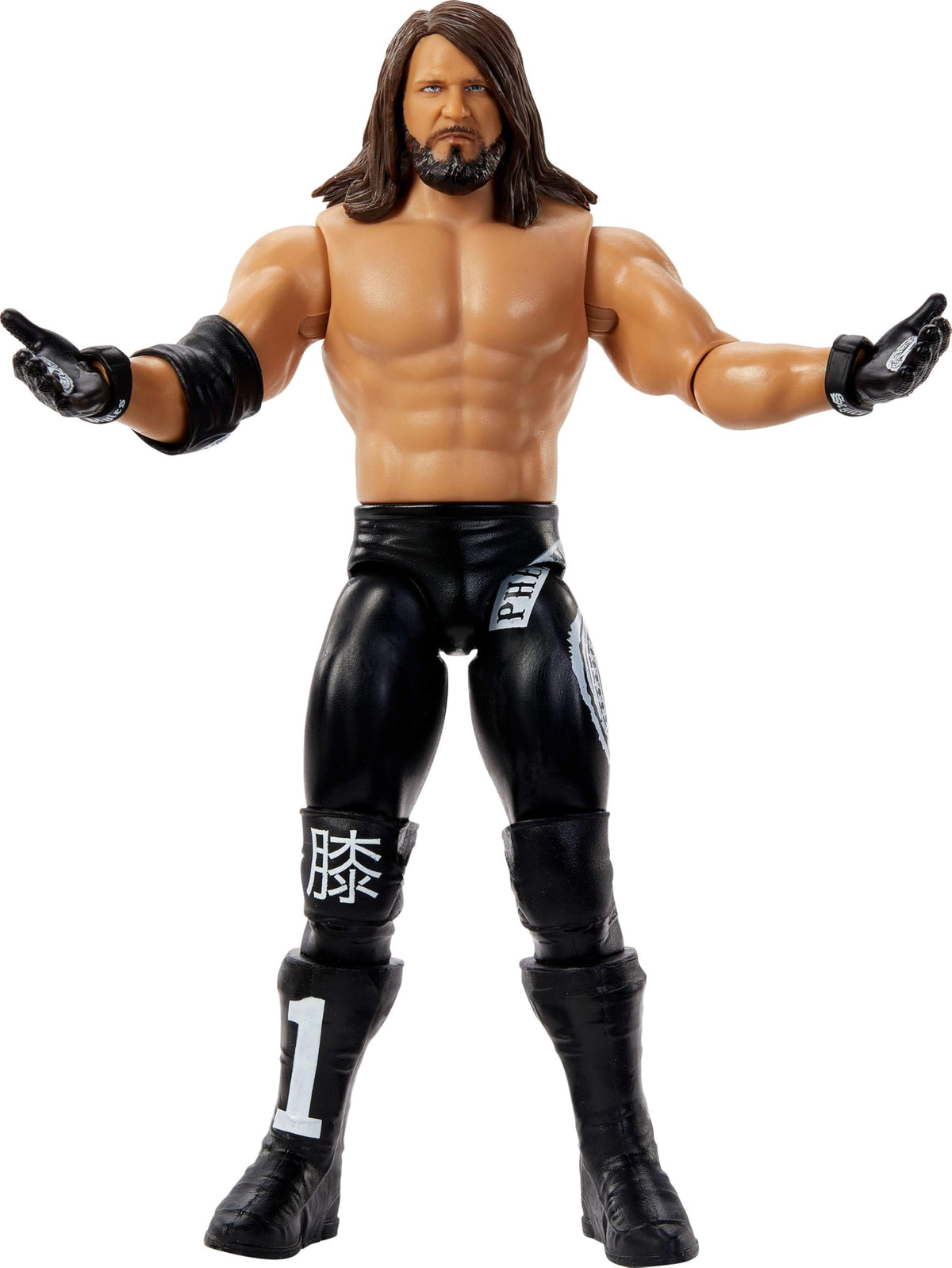 Mattel WWE AJ Styles ring gear figure ready to reenact signature moves.