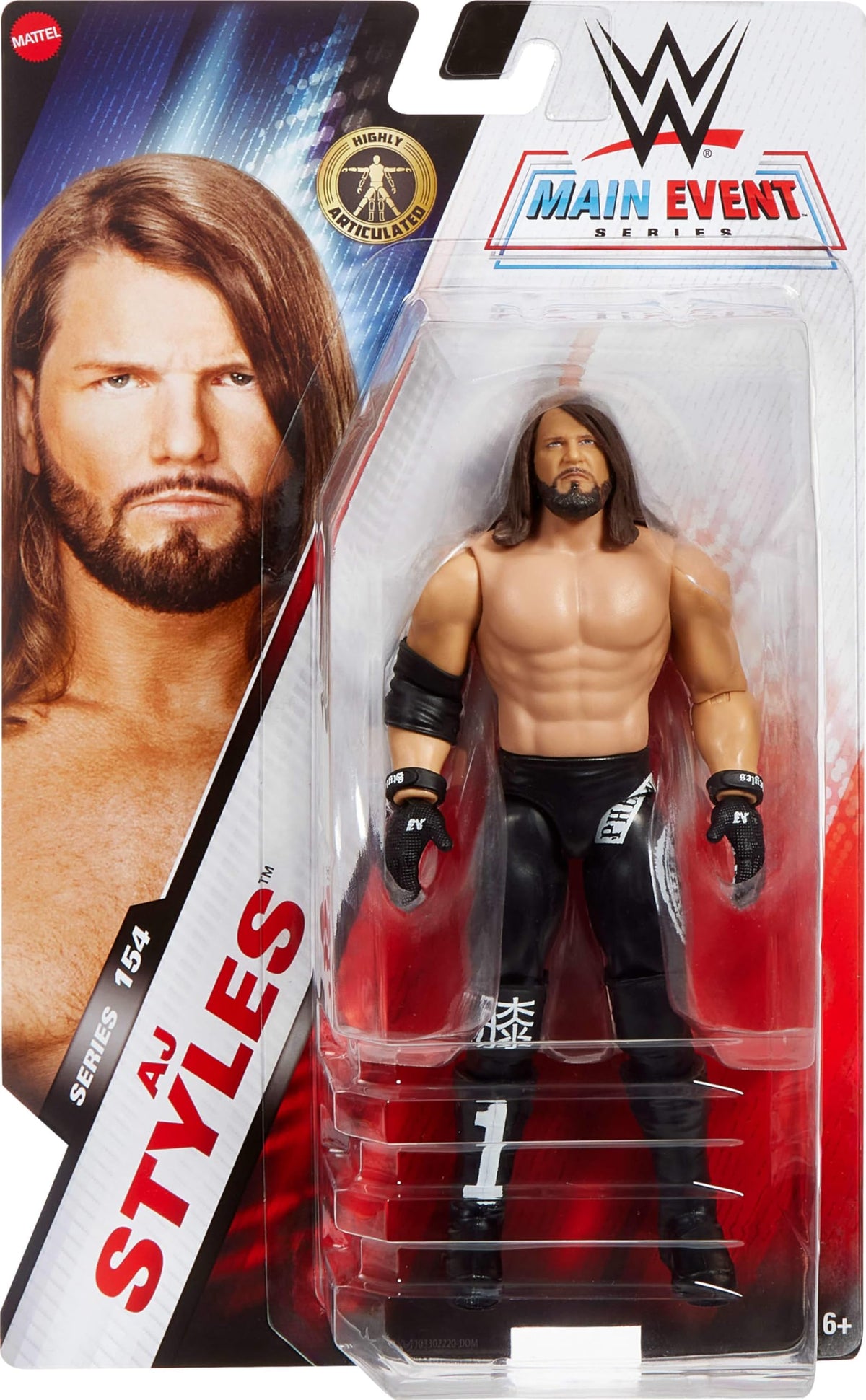 Mattel WWE AJ Styles truefx face detail enabling lifelike display with collector appeal.