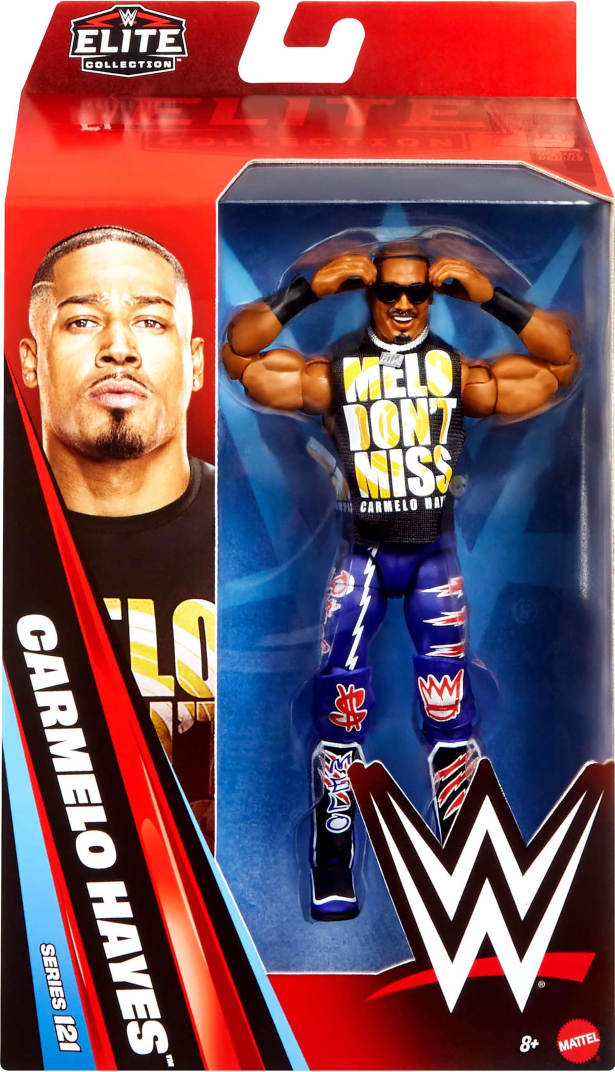 WWE Mattel Carmelo Hayes Elite packaging for collectors and display.