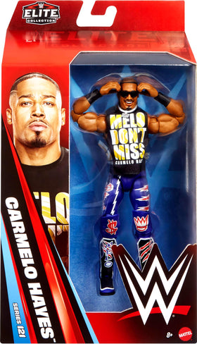 WWE Mattel Carmelo Hayes Elite packaging for collectors and display.