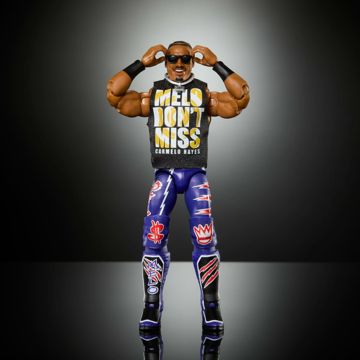WWE Mattel Carmelo Hayes Elite with swappable hands for versatile expressions and poses.