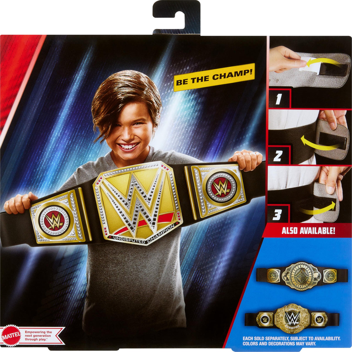 Mattel WWE Championship Title adjustable belt fits kids for comfortable wear.