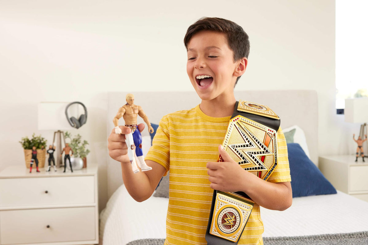 Mattel WWE Championship Title authentic-style strap for realistic pretend matches.