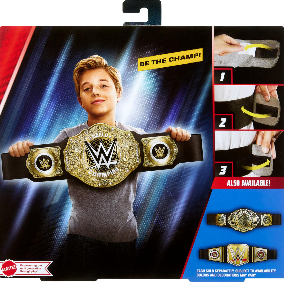 Mattel WWE Championship Title belt packaging display suggests gifting and collection potential