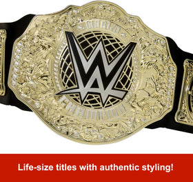 Mattel WWE Championship Title belt strap close-up highlights leather-like texture