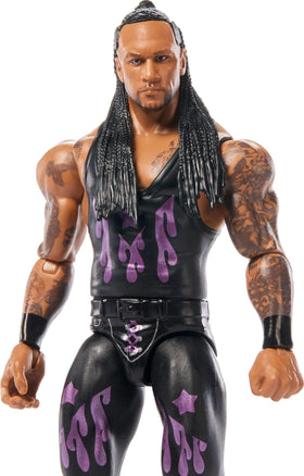 Mattel WWE Damian Priest ring gear detail emphasizes authentic superstar presentation.