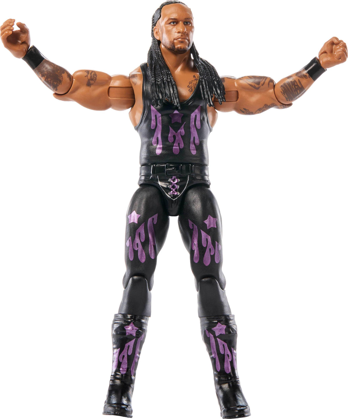 Mattel WWE Damian Priest TrueFX face detail enhances lifelike display and storytelling.