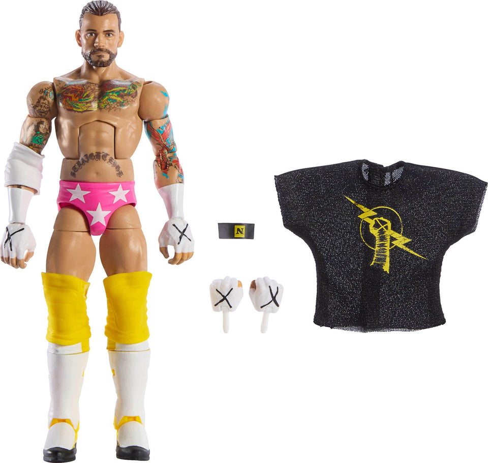 Mattel WWE Elite 113 CM Punk figure, front view, perfect for display poses.