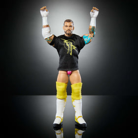 Packaging and figure shown in a dynamic stance from Mattel WWE Elite 113 CM Punk.