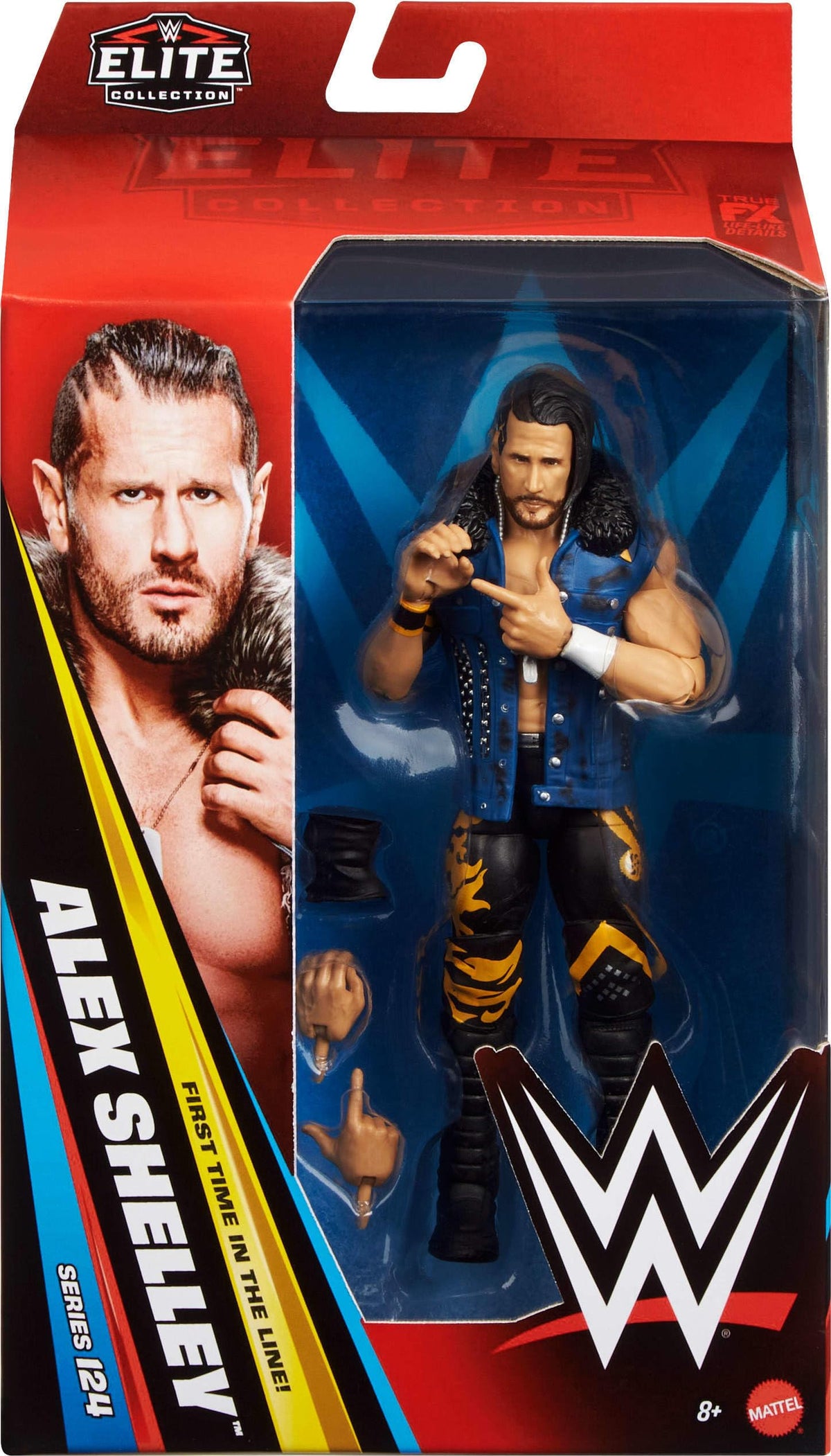 Mattel WWE Elite Akex Shelley with swappable hands for versatile action.