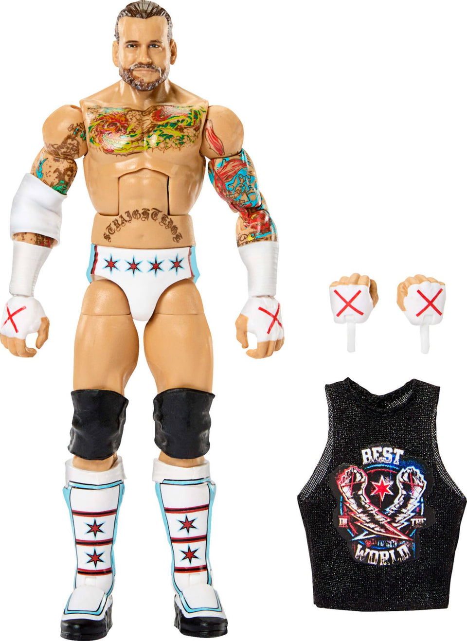Mattel WWE Elite CM Punk figure in dynamic pose for display and play.