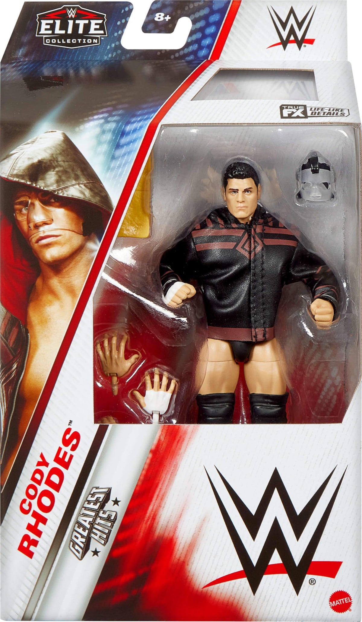 Mattel Cody Rhodes 6-inch figure shows TrueFX detailing for lifelike facial features.