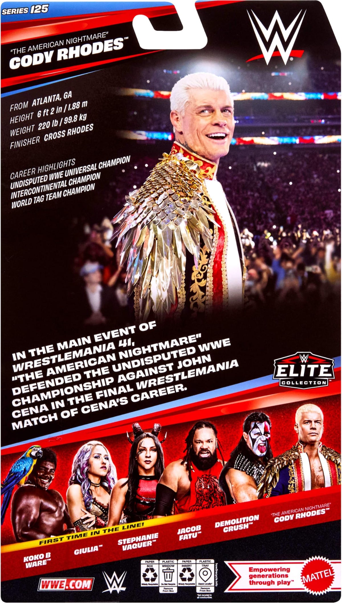 Mattel WWE Elite Cody Rhodes packaging and display ready for collectors