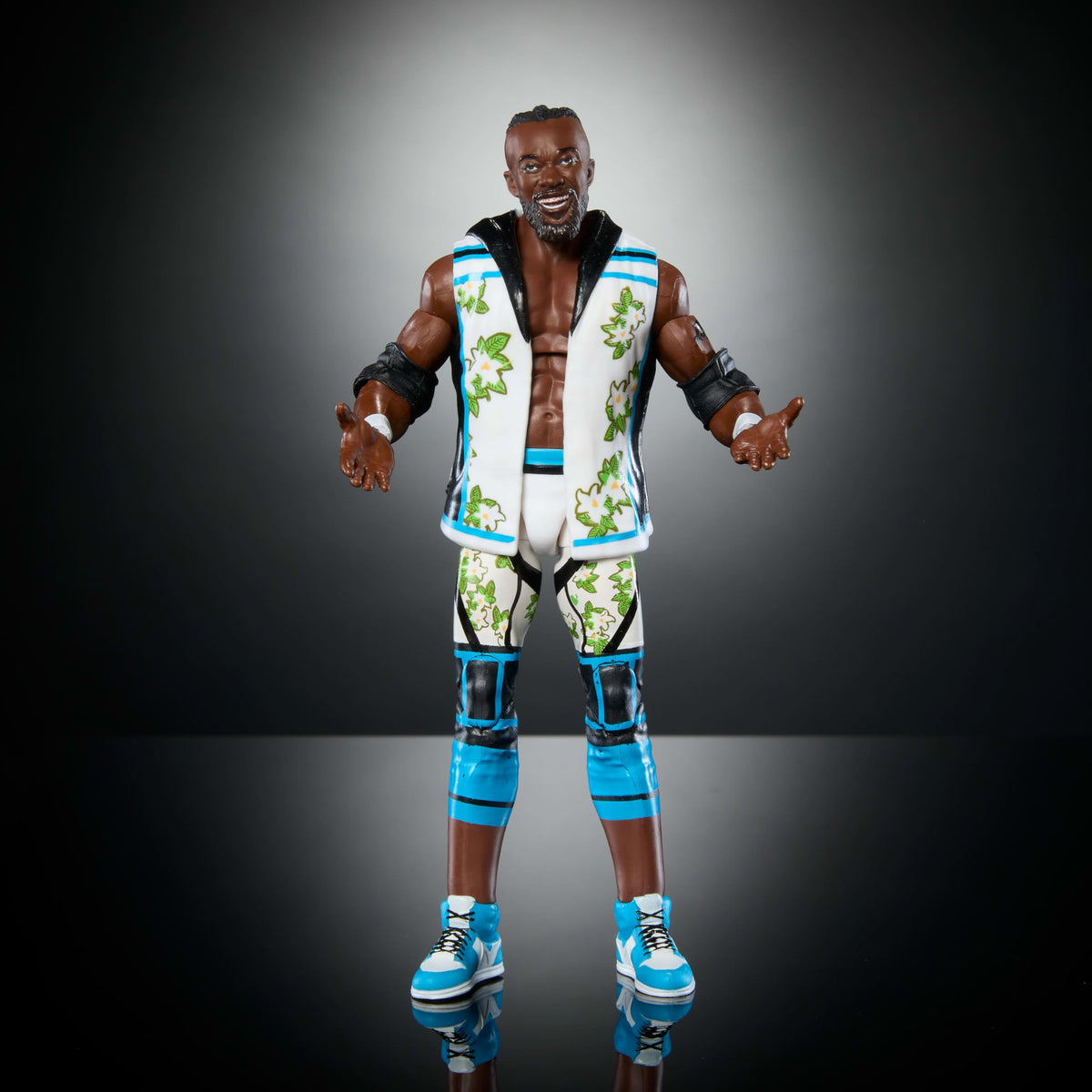 Mattel WWE Elite Kofi Kingston figure enabling signature moves and dynamic scenes.