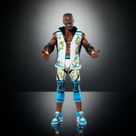 Mattel WWE Elite Kofi Kingston figure enabling signature moves and dynamic scenes.