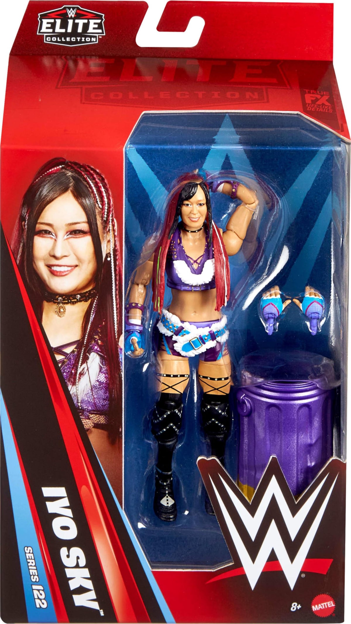 Packaging view shows collectible display-ready Mattel figure