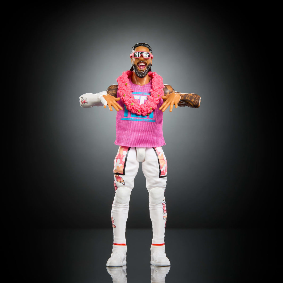 Mattel WWE Elite Jey Uso action figure with 25-point articulation for dynamic poses.